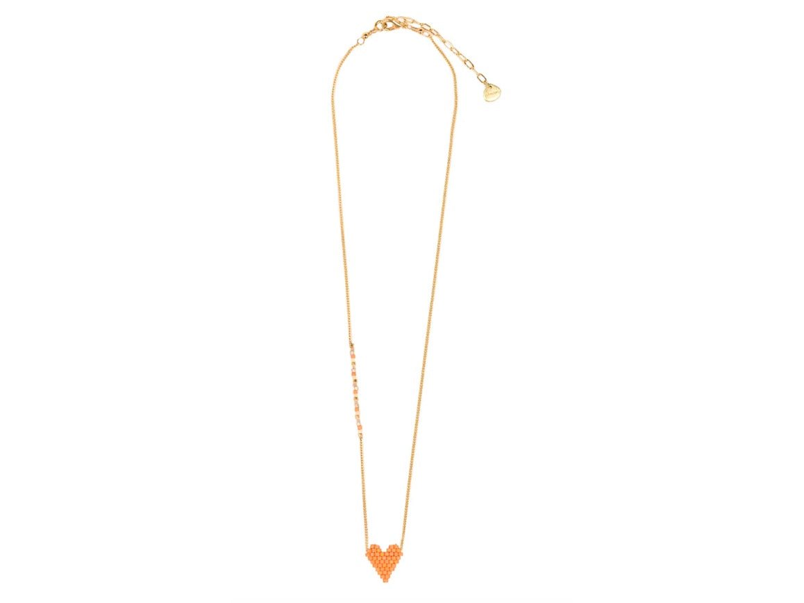 Orange Beaded Heart Necklace