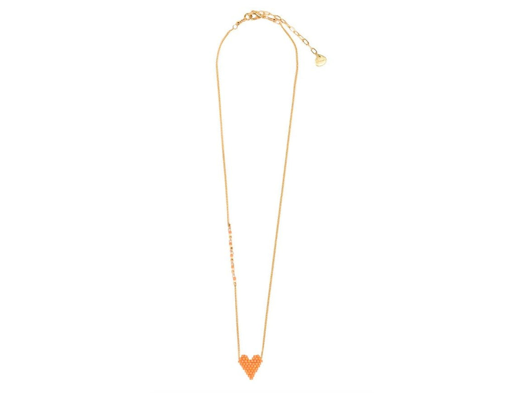 Orange Beaded Heart Necklace