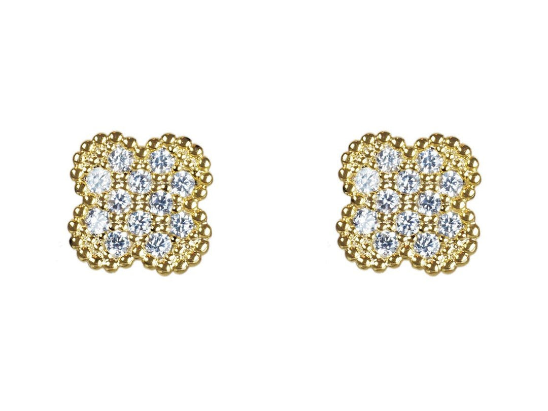 Gold CZ Pave Clover Earrings