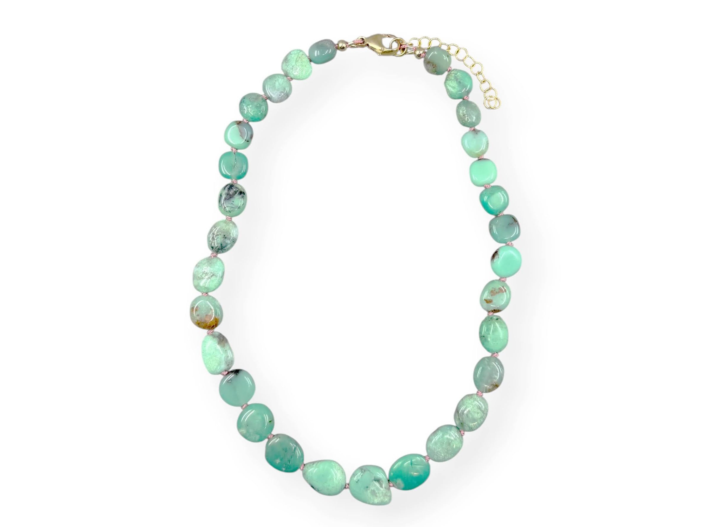 Chrysoprase Nuggts on Silk Necklace