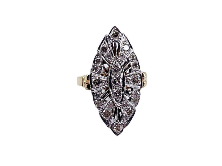 14k Victorian Diamond Navette Ring