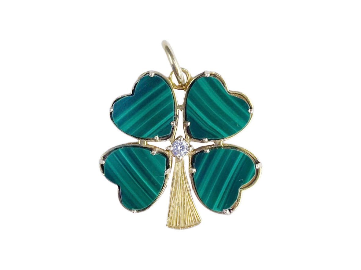 14k XL Diamond and Malachite Clover Charm