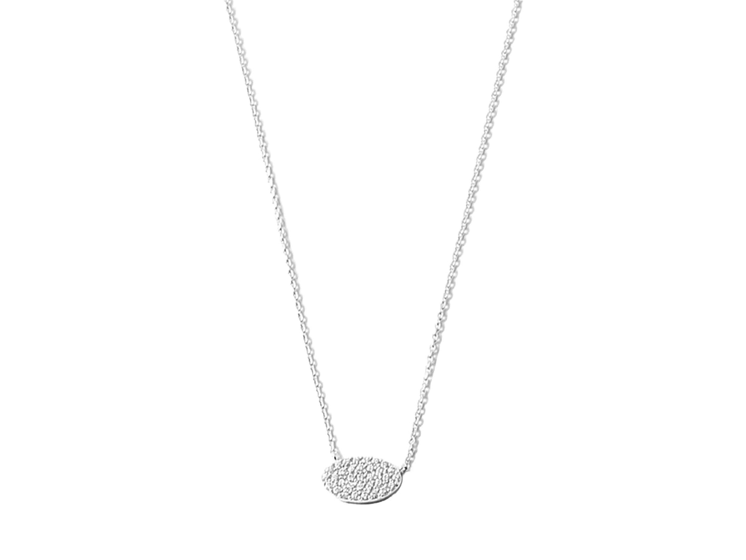 Silver Oval Charm Necklace with CZs