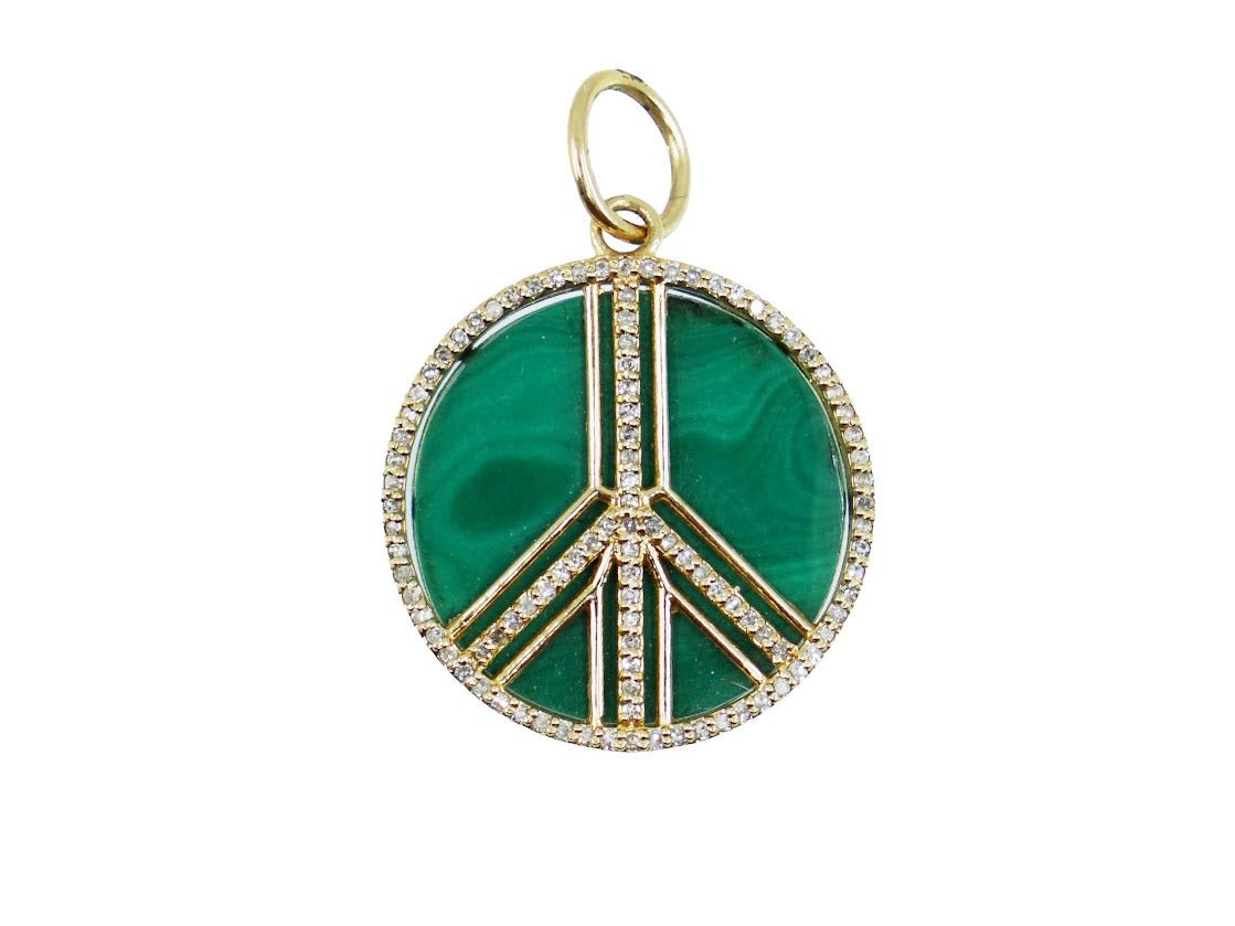 14k Malachite and Diamond Peace Sign Charm