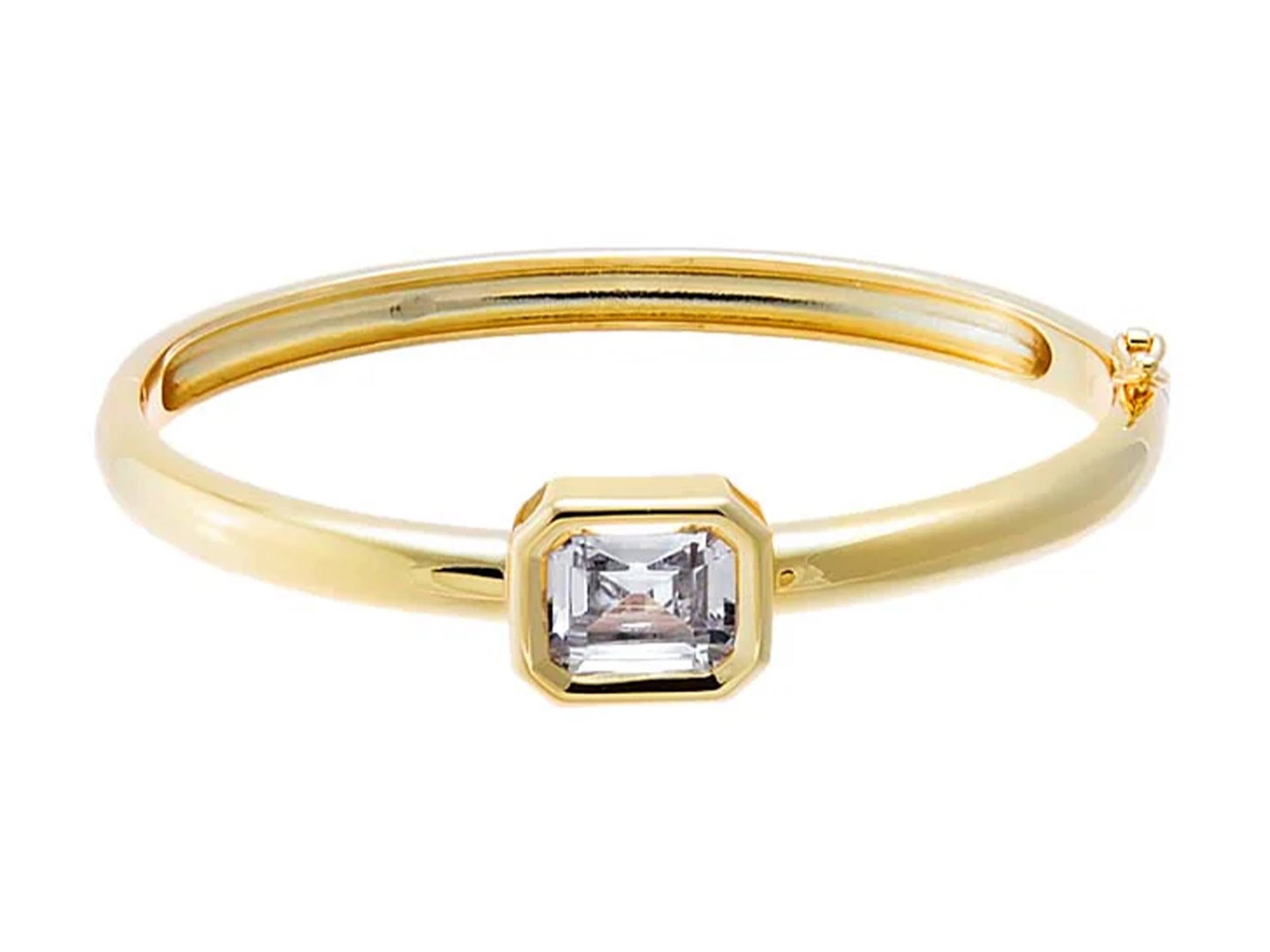 Gold and Rectangular CZ Bangle Bracelet
