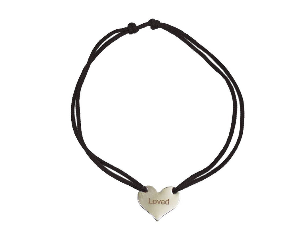 14k and Black Cord Bracelet with Engraved Heart Charm