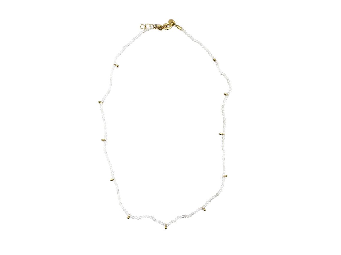 Mini White Labradorite Necklace with Gold Pendants