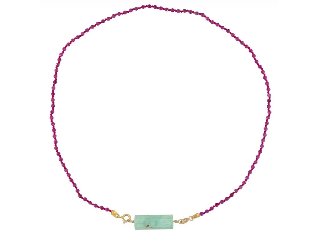 Beaded Ruby Necklace with Turquoise Column