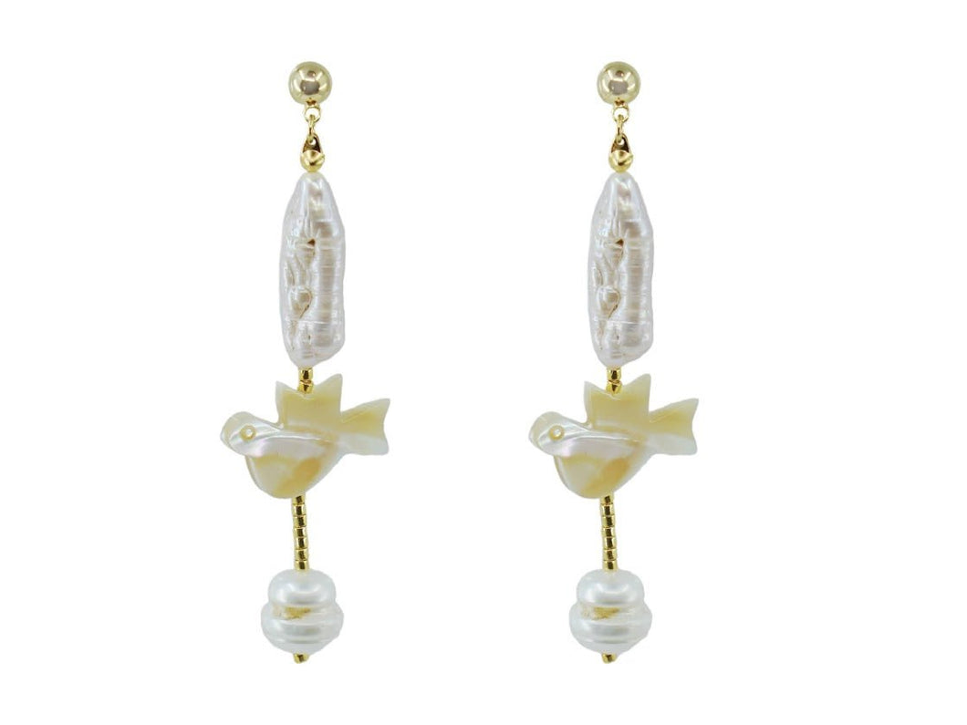 Pearl and MOP Dove Drop Earrings