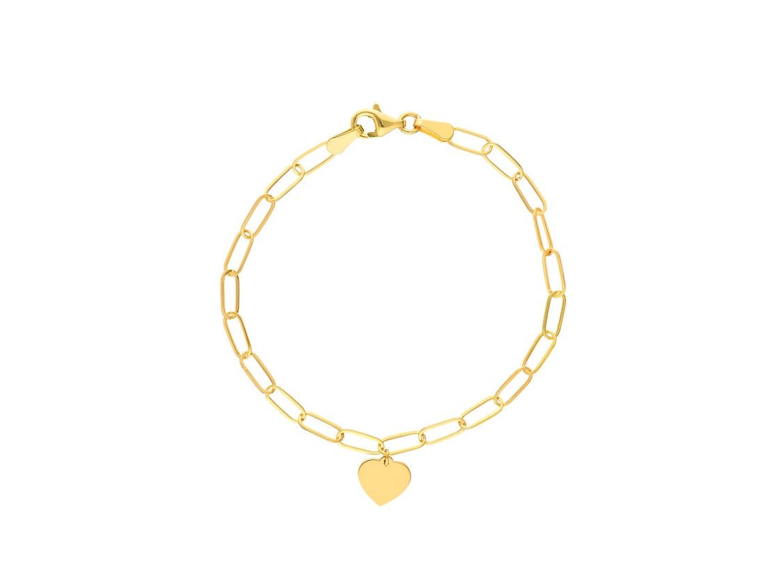14k Heart Charm Bracelet with Paper Clip Chain