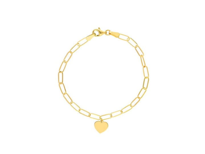 14k Heart Charm Bracelet with Paper Clip Chain