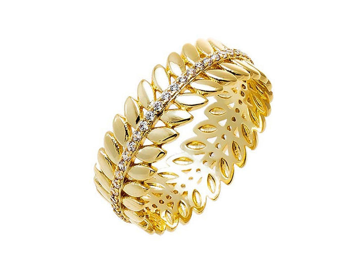 Golden Leaf Ring with CZs