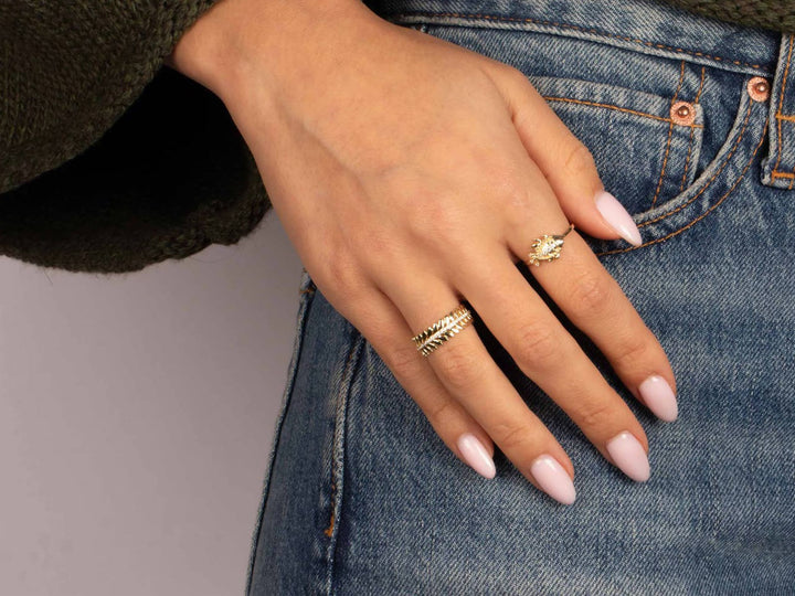 Golden Leaf Ring with CZs