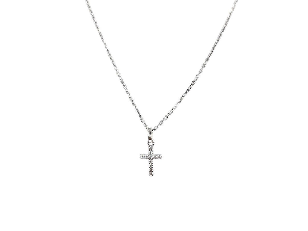 Small Silver Cross Necklace with CZs