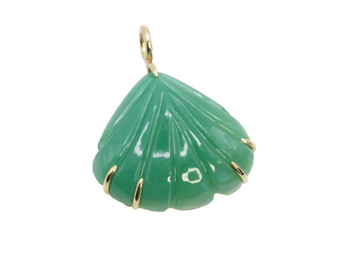 14k Handcrafted Chrysoprase Shell Charm