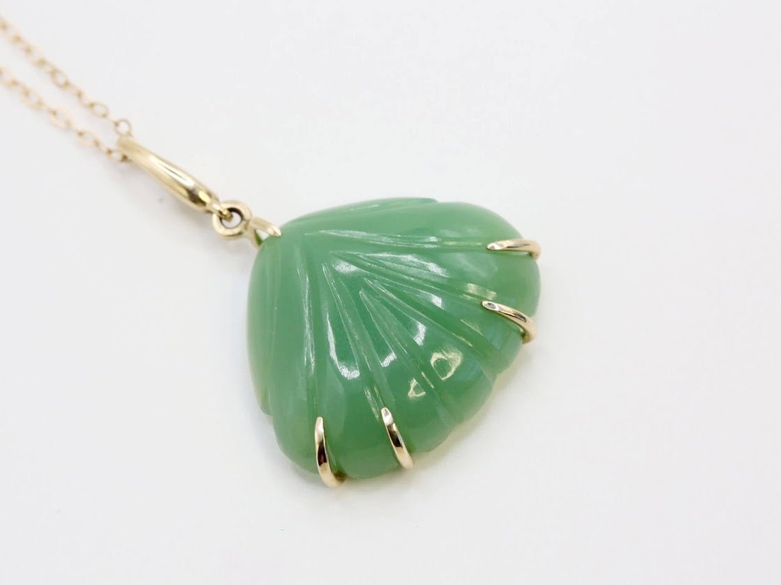 14k Handcrafted Chrysoprase Shell Charm