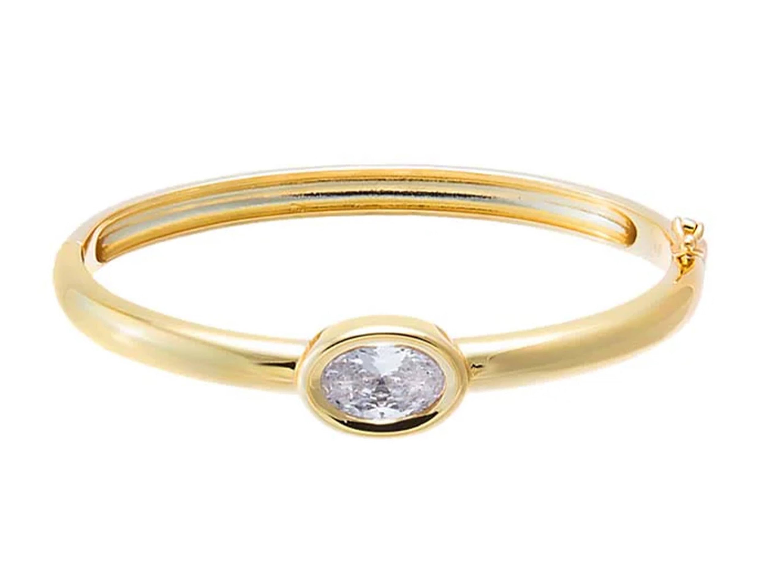 Gold and Oval CZ Bangle Bracelet