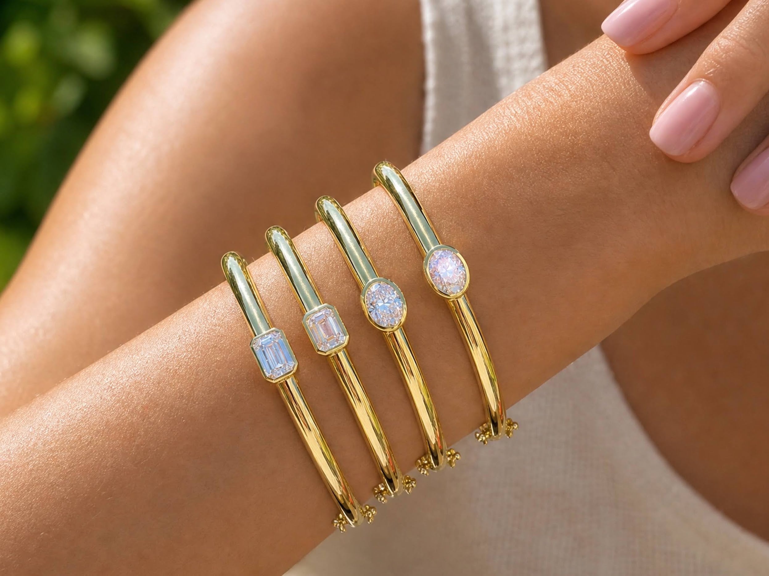 Gold and Oval CZ Bangle Bracelet