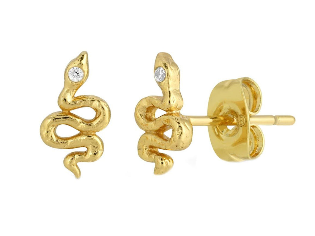 Serpent Stud Earrings with CZs