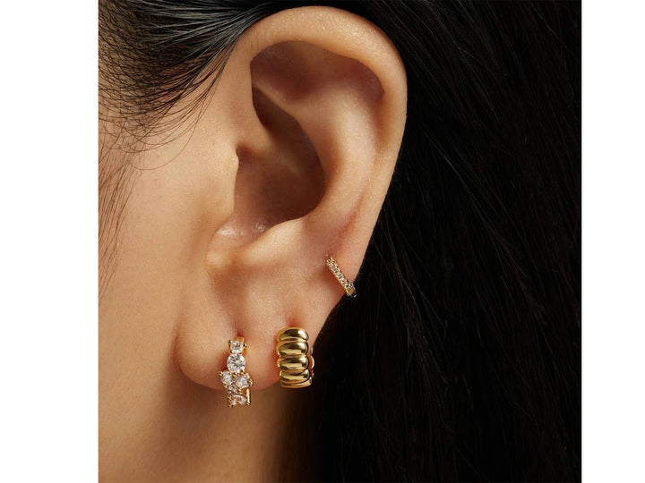 Gold Ridged Huggie Hoops