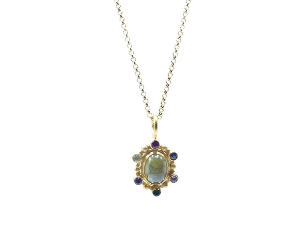 22k Sphene and Multi Gemstone Necklace