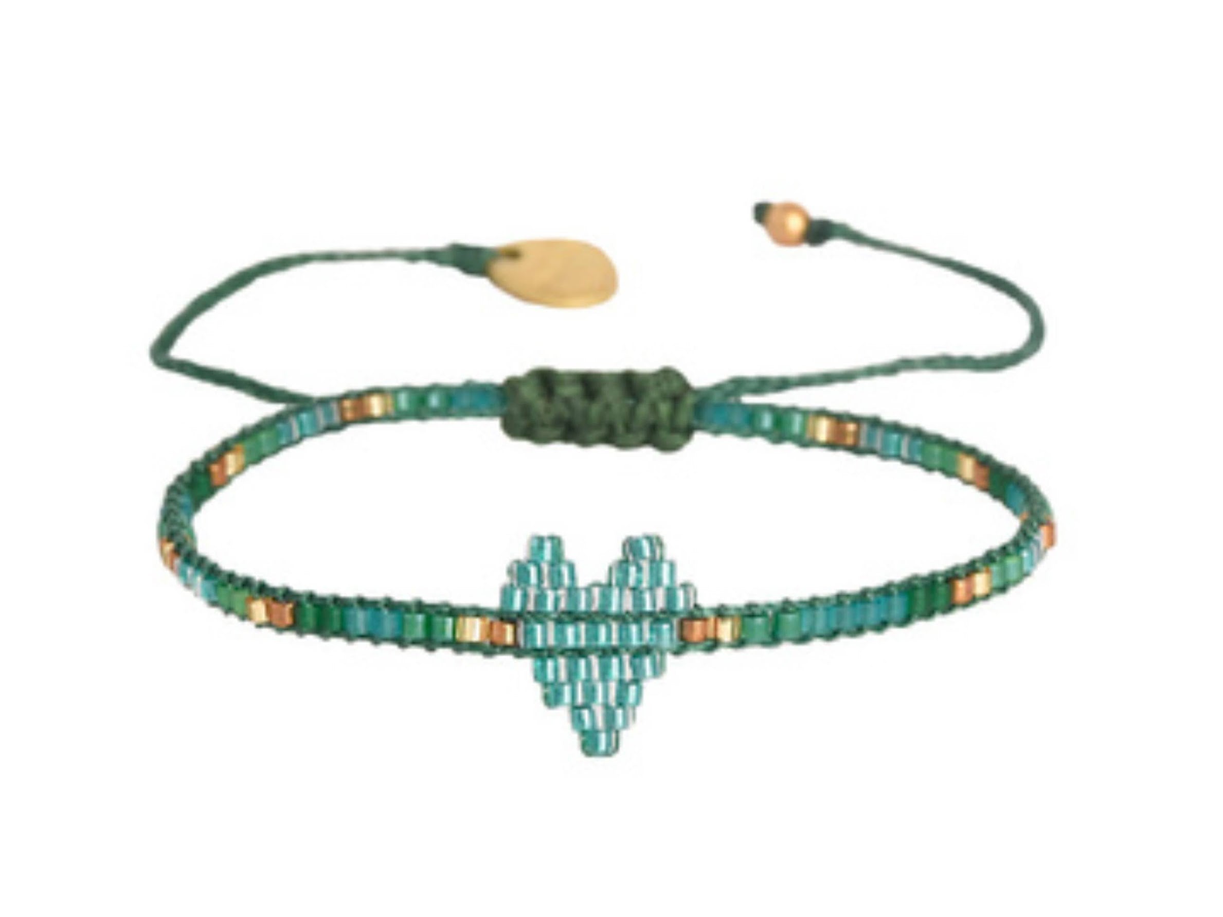 Green and Teal Beaded Heart Bracelet