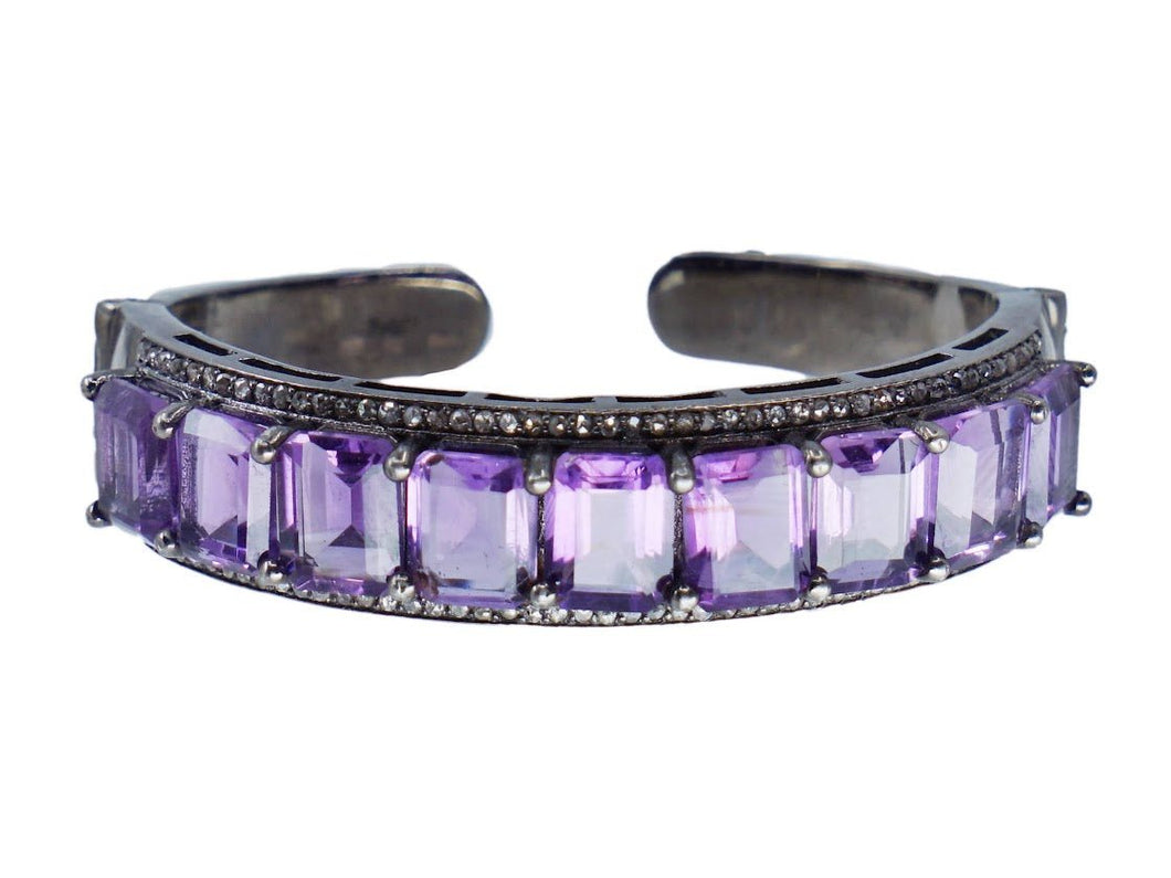 SS Tetris Cuff with Amethysts and Diamonds