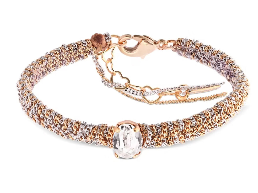 Woven Chain Bracelet with Clear Crystal