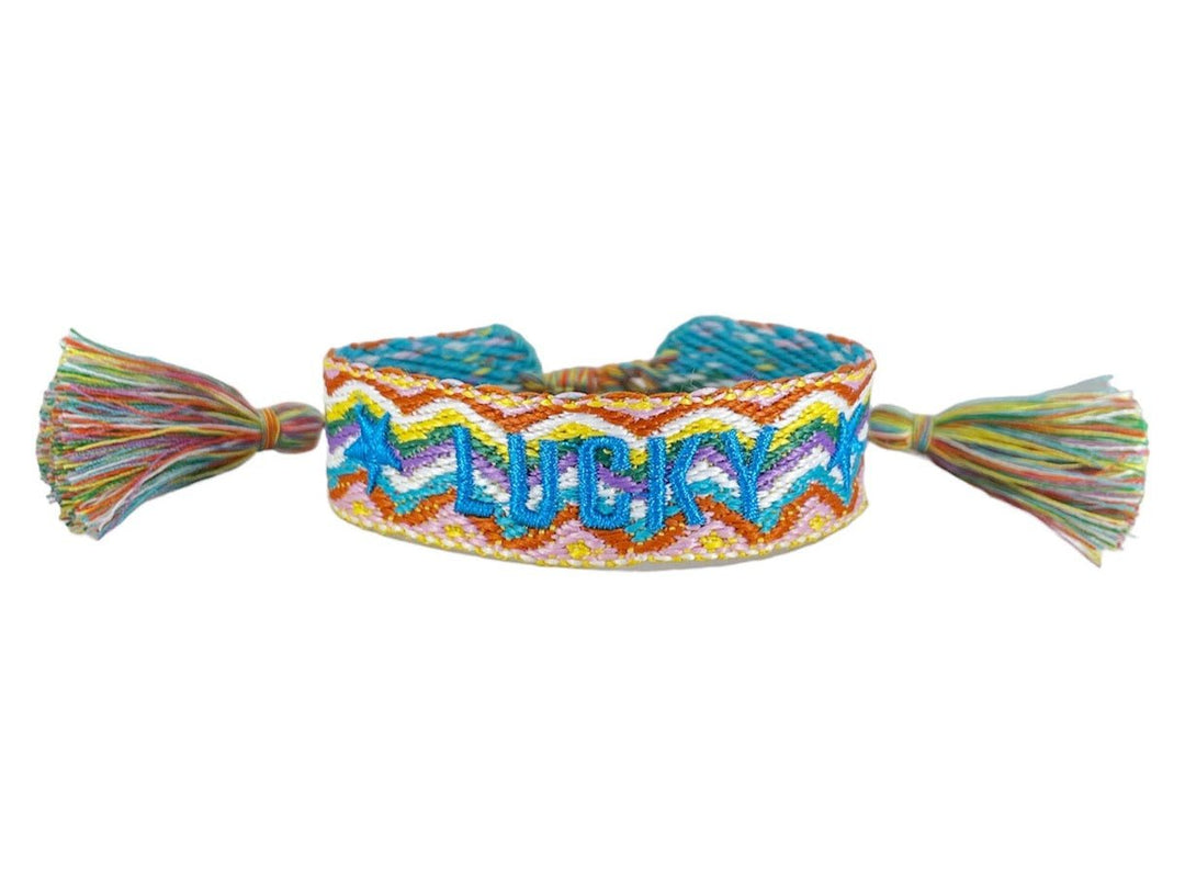 Multicolor and Orange Woven LUCKY Bracelet