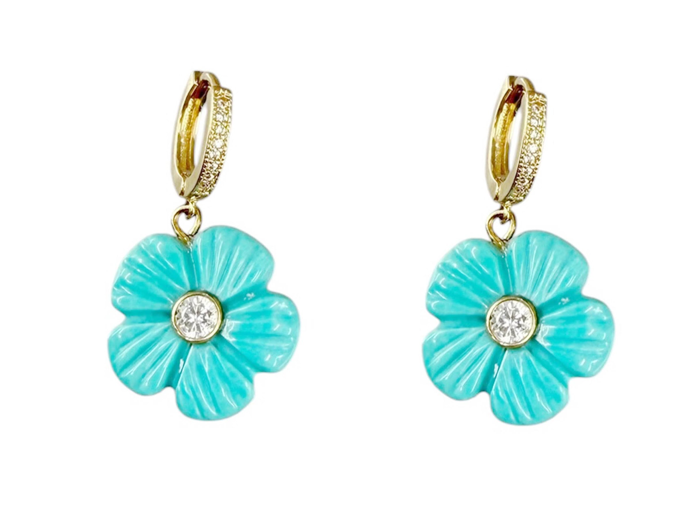Turquise Flower Earrings with White Topaz