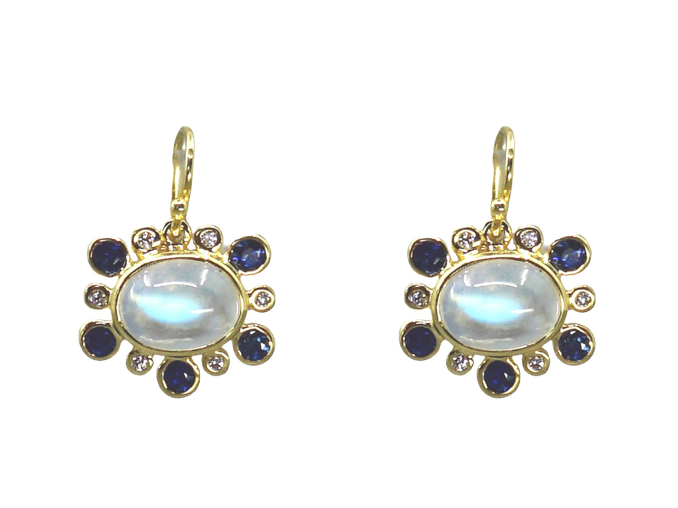 14k Moonstone, Sapphire, and Diamond Drop Earrings