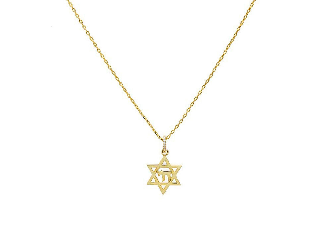 Gold Star of David/Chai Necklace