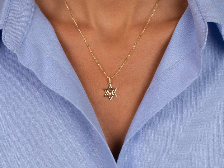 Gold Star of David/Chai Necklace