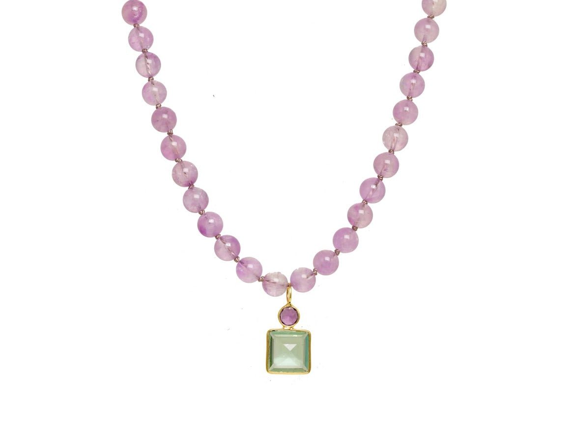 Amethyst Necklace with Green Quartz Pendant