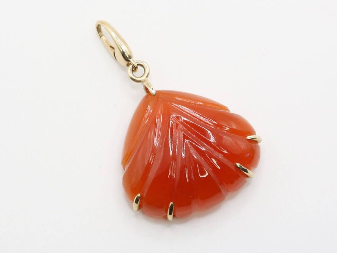 14k Handcrafted Orange Agate Shell Charm