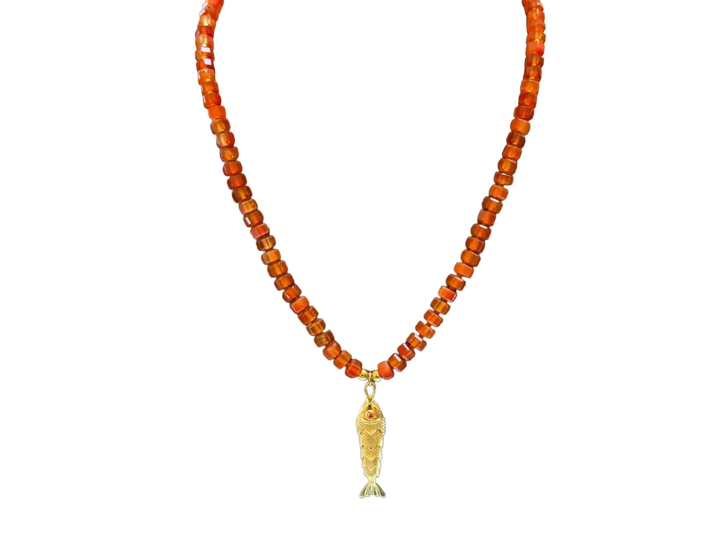 Carnelian Necklace with Gold Fish Charm