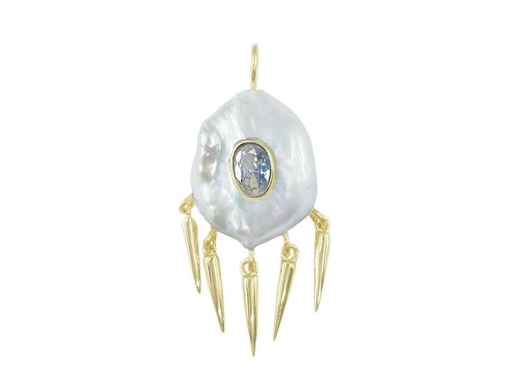 Baroque Pearl Charm with Oval White Topaz and Fringe