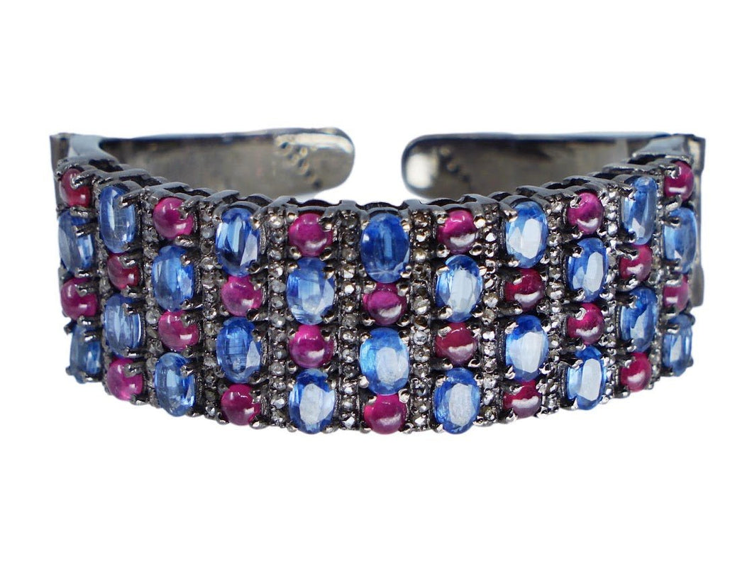 SS Gingham Cuff with Kyanite, Rubies, and Diamonds