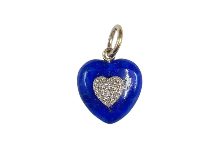 14k Lapis and Diamond Heart Charm