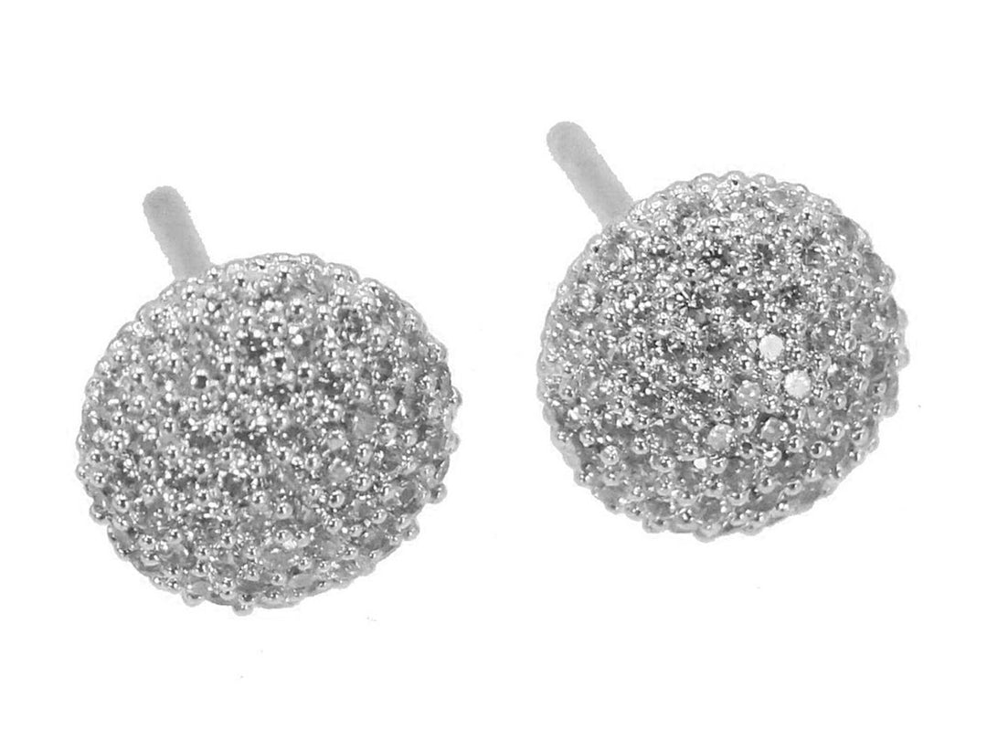 Silver CZ Button Stud Earrings