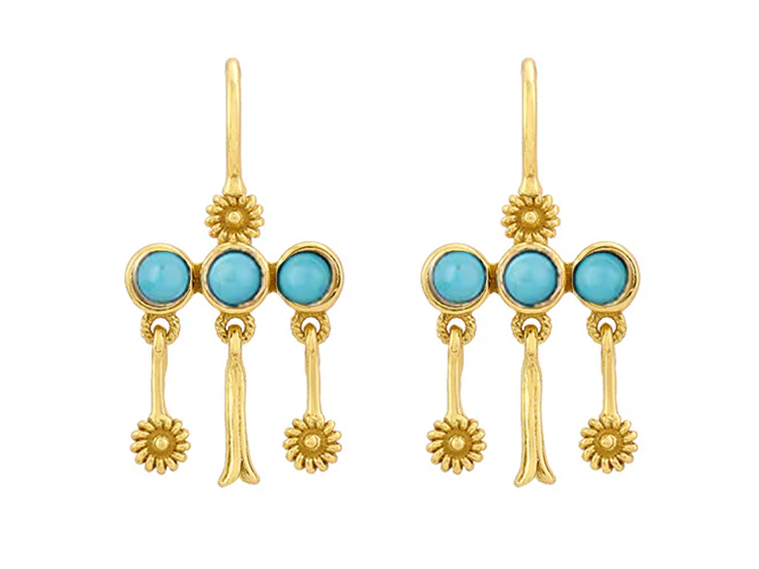 Gold Chandelier Earrings with Turquoise