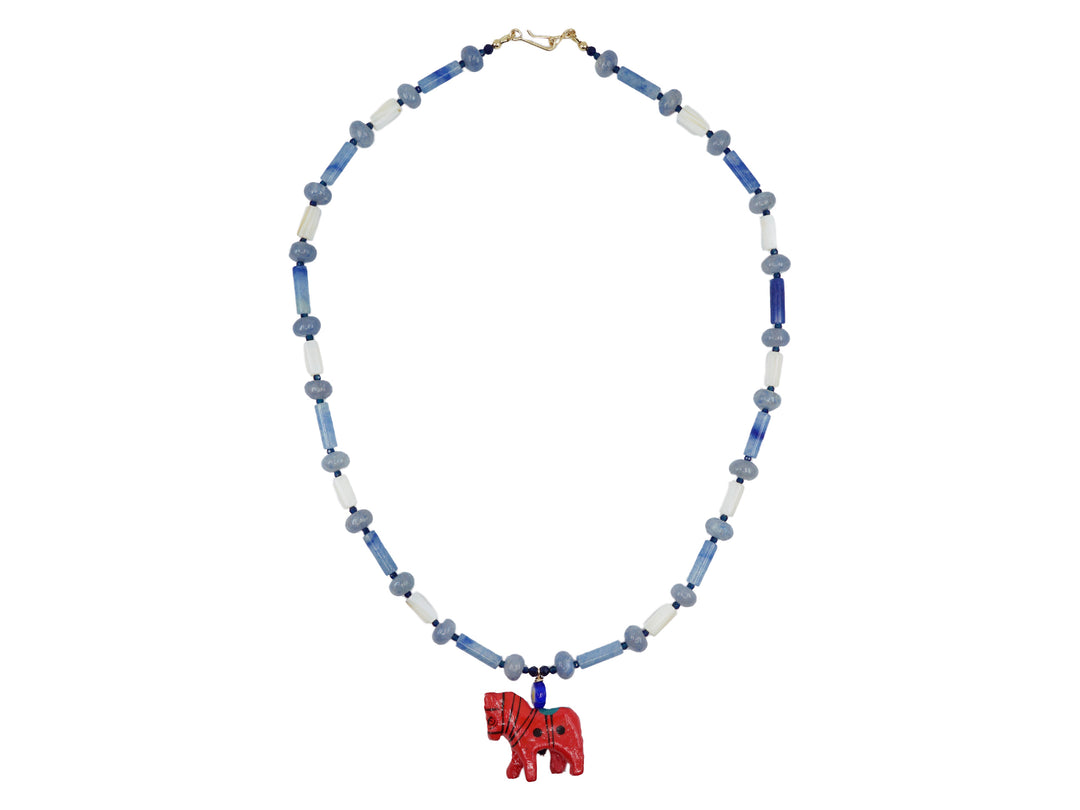 Blue Aventurine and MOP Necklace with Horse Charm