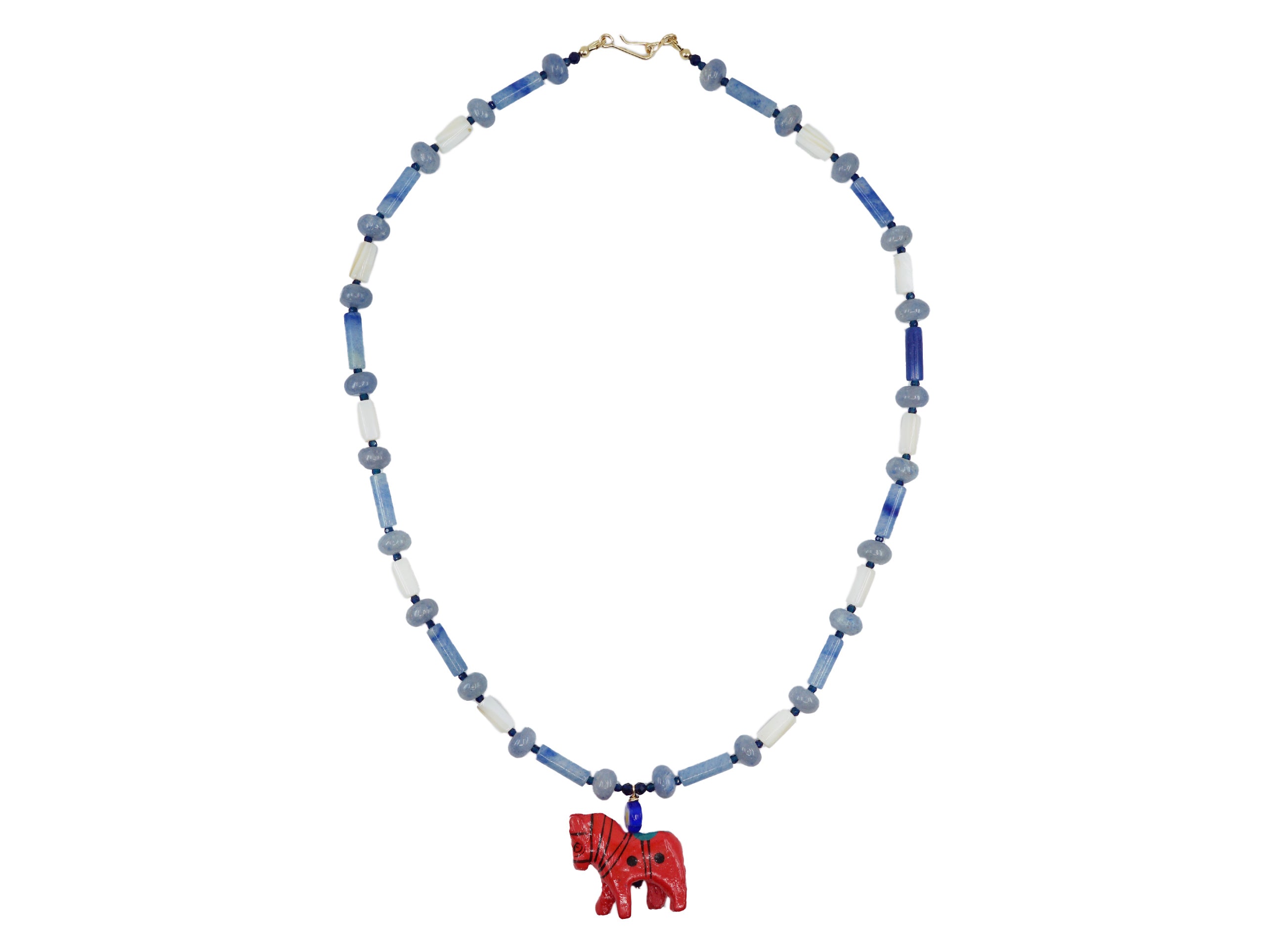 Blue Aventurine and MOP Necklace with Vintage Horse Charm
