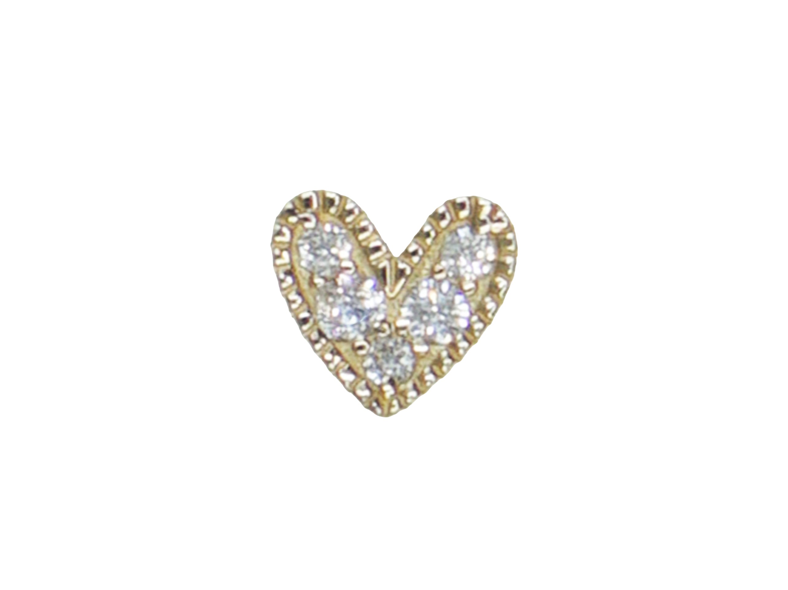 14k Pave Heart Single Stud Earring