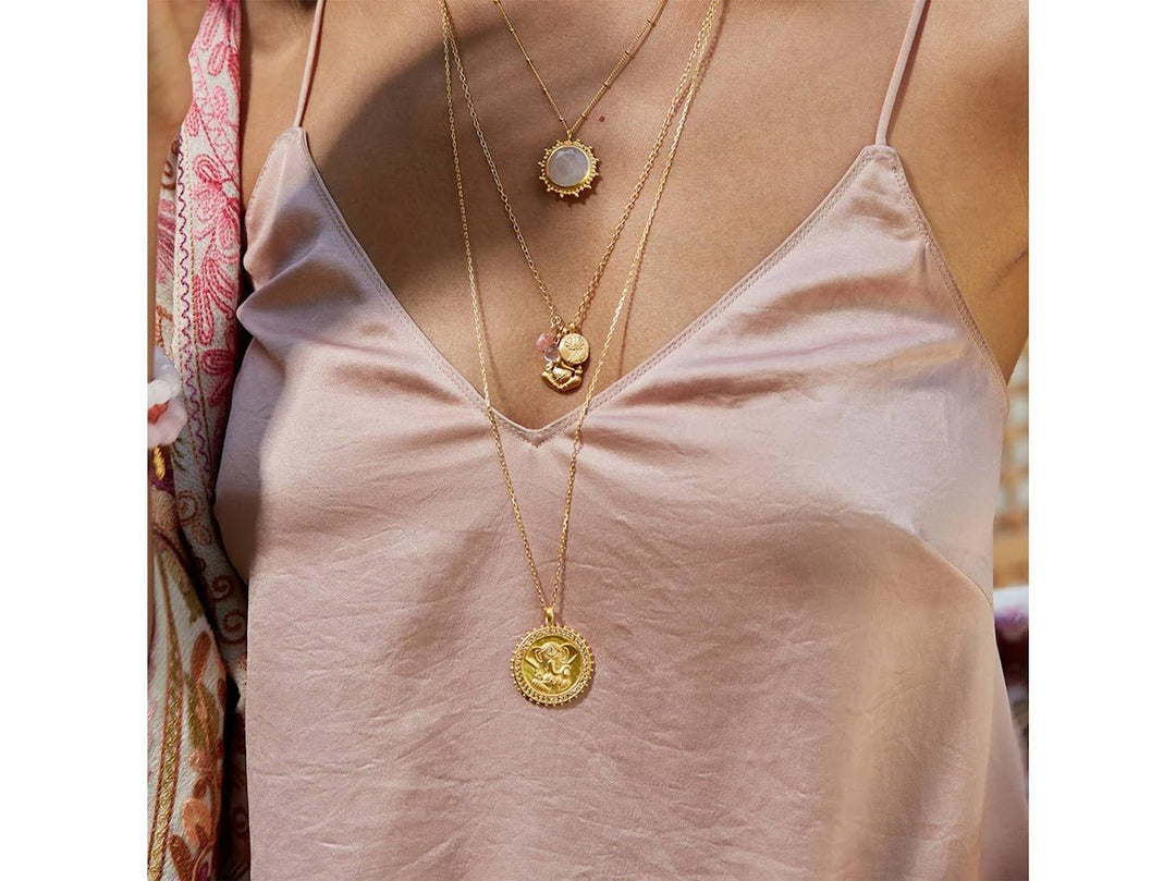 Gold Ganesha Charm Necklace with White Topaz