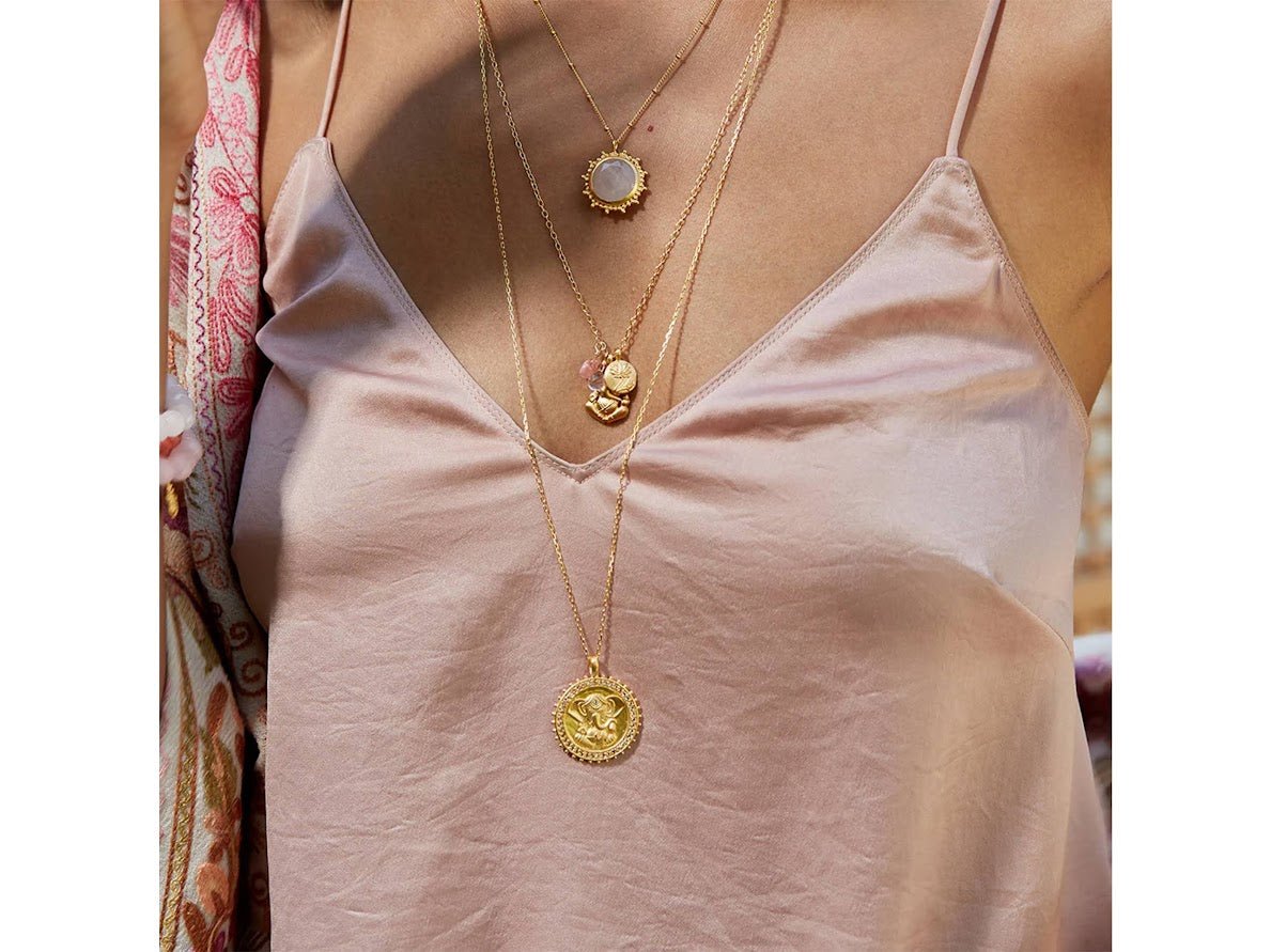 Gold Ganesha Charm Necklace with White Topaz.