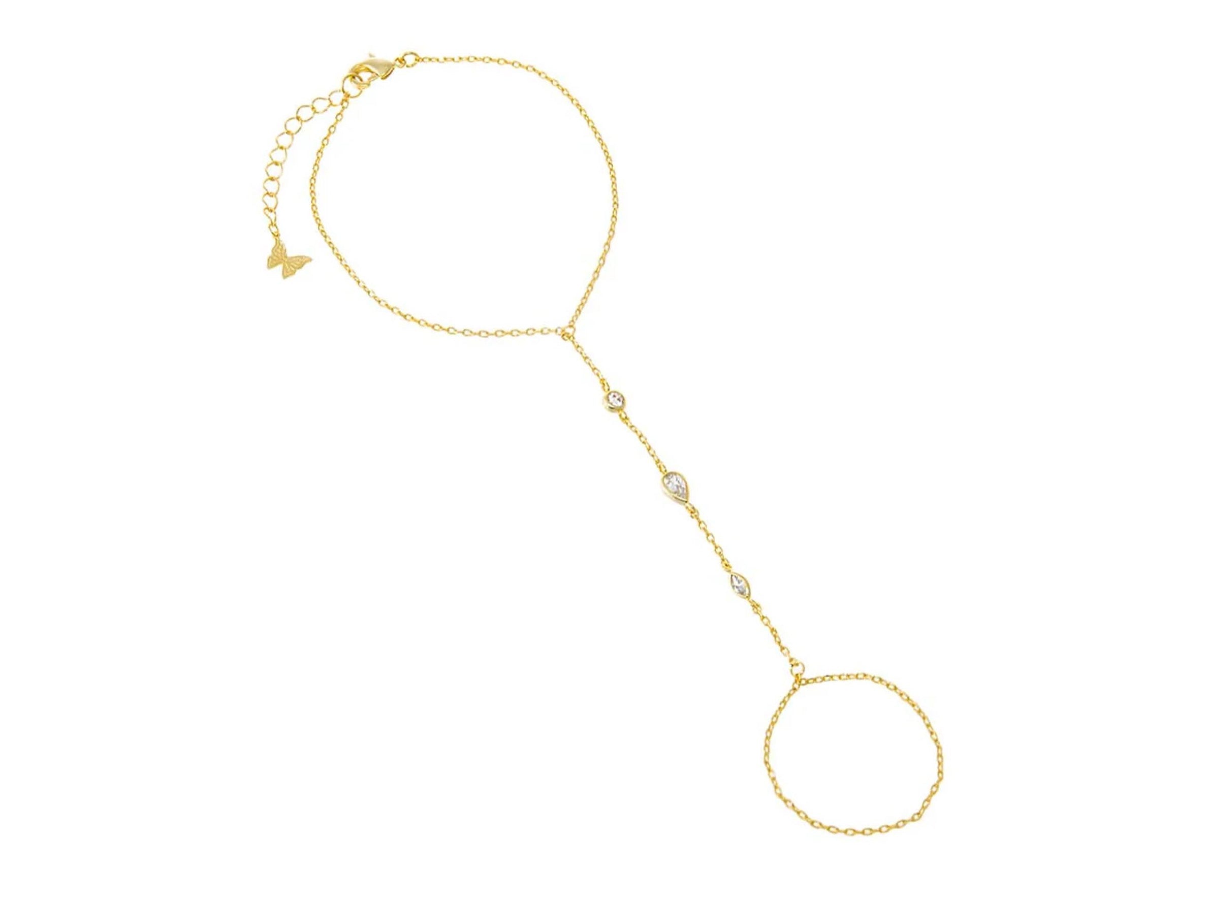 Gold Hand Chain with Multiple Shaped CZs