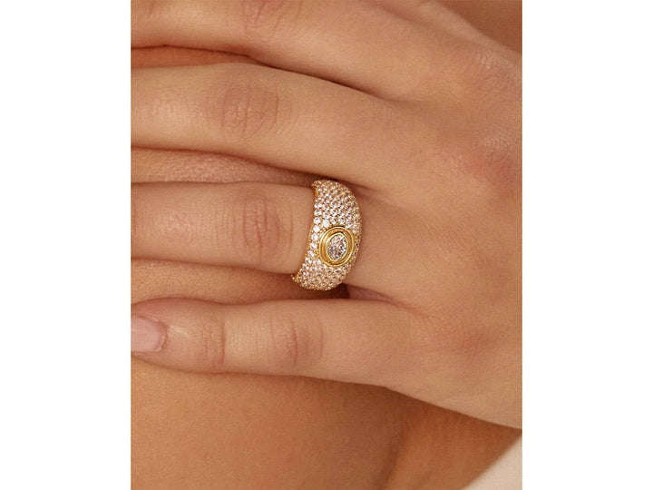 Gold Pave CZ Band with Center Stone