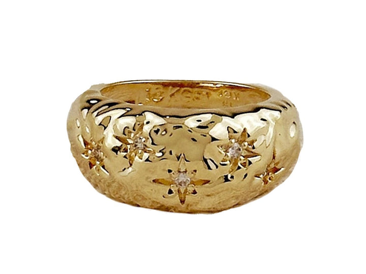 Hammered Moon Ring with CZs