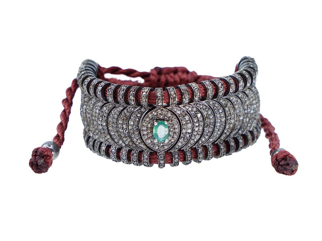 SS Adjustable Bracelet with Emerald and Moonshine Diamond